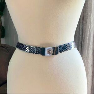Vintage retro disco renn faire 1970s silver snake scales belt 32-36” waist